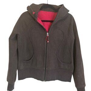 Lululemon Brown Scuba‎ Hoodie Women’s Sz 12 Pink Lining Logo VtgThick Quality